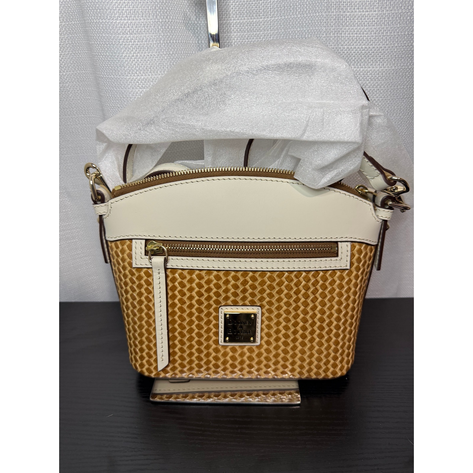 Dooney & Bourke Camden Woven Mini Domed Crossbody Tan/Ivory Nwt